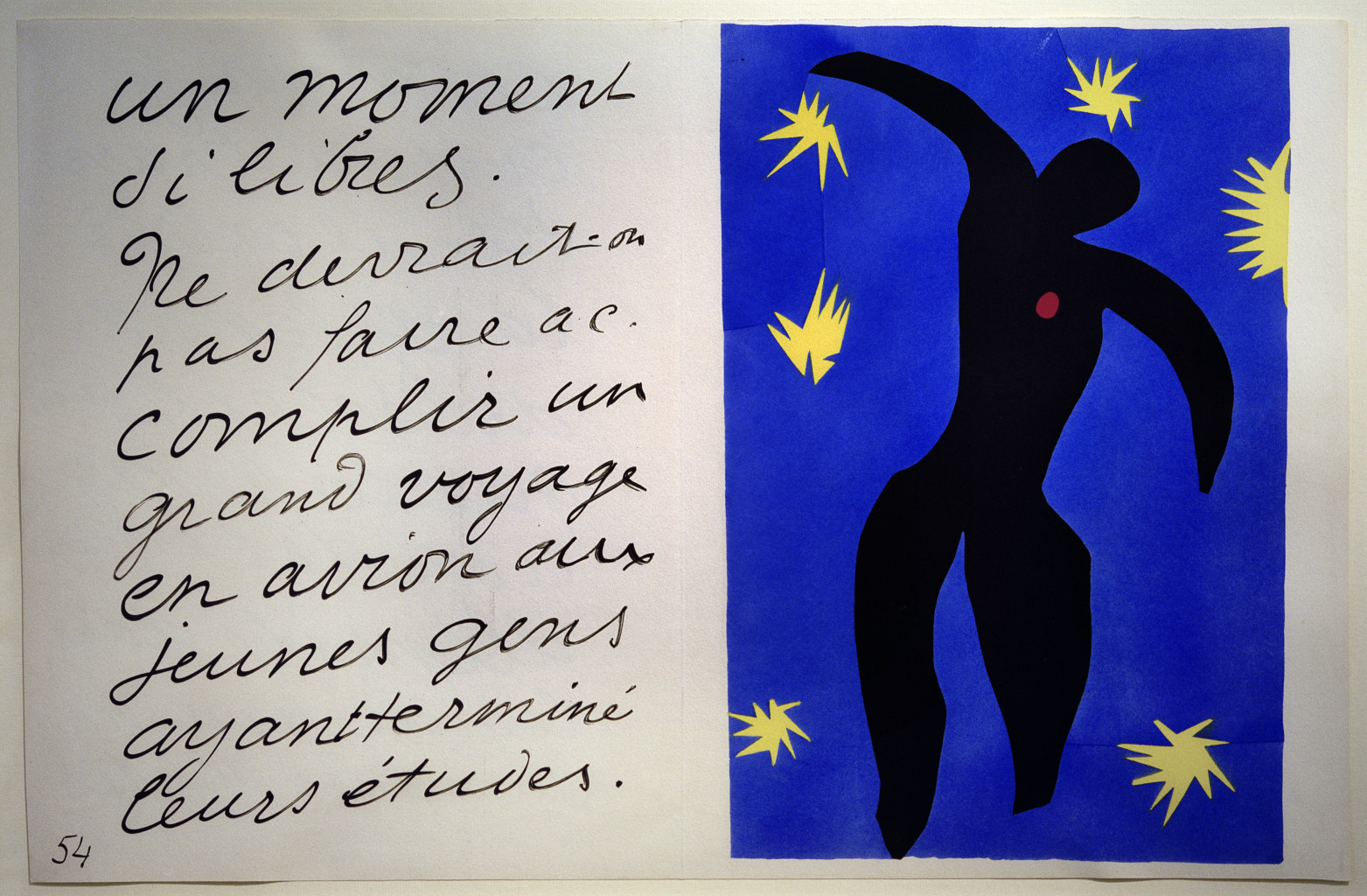 Henri Matisse, Icare, planche VIII du livre d'art JAZZ, 1947, gravure d'après papiers collés, double page, hauteur folio : 42 cm, ed. Tériade, 1947, musée Matisse, Nice, photo: akg-images